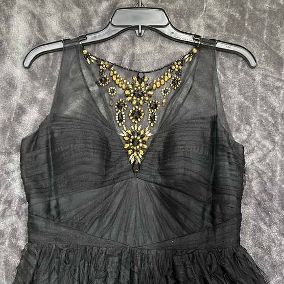 Adrianna-Papell rosette mesh Jewels illusion Neckline long gown - Picture 11 of 13